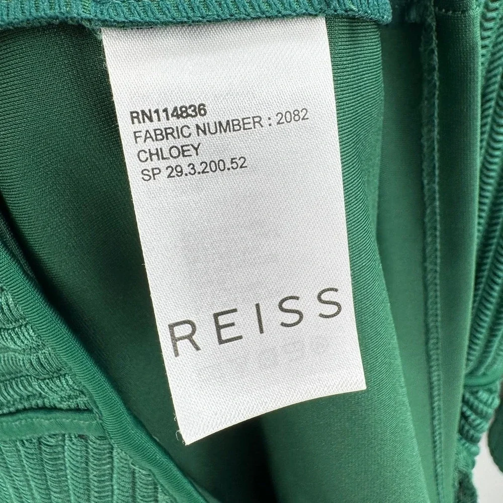 Reiss Chloey Emerald Green Textured Mesh Chevron Bodycon Mini Dress Size 2